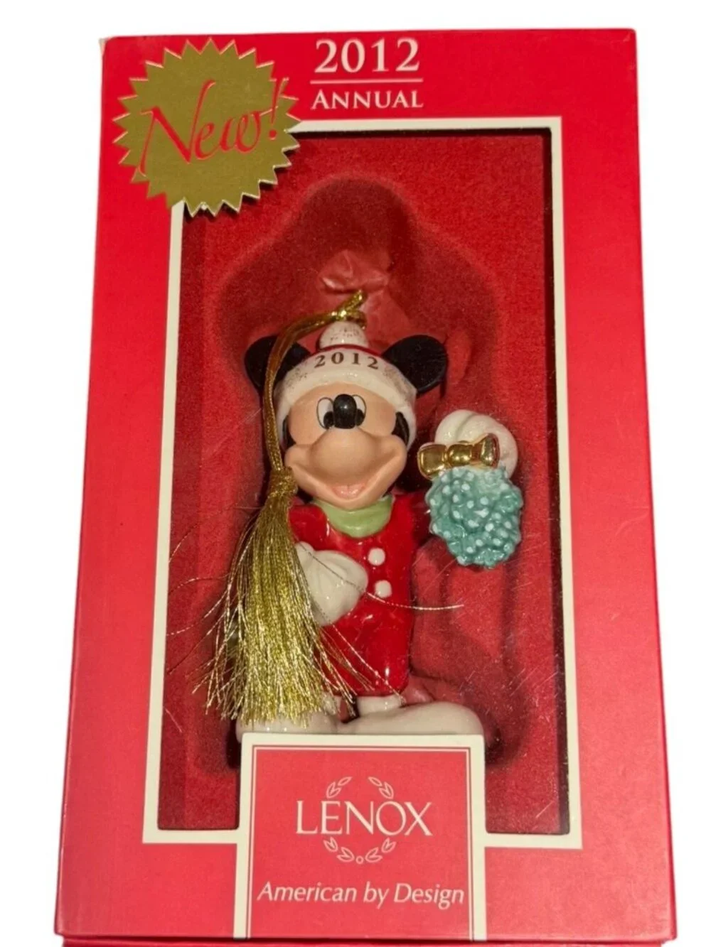 Lenox Disney 2012 Mistletoe Mickey Mouse Annual Christmas Ornament 813693 Box